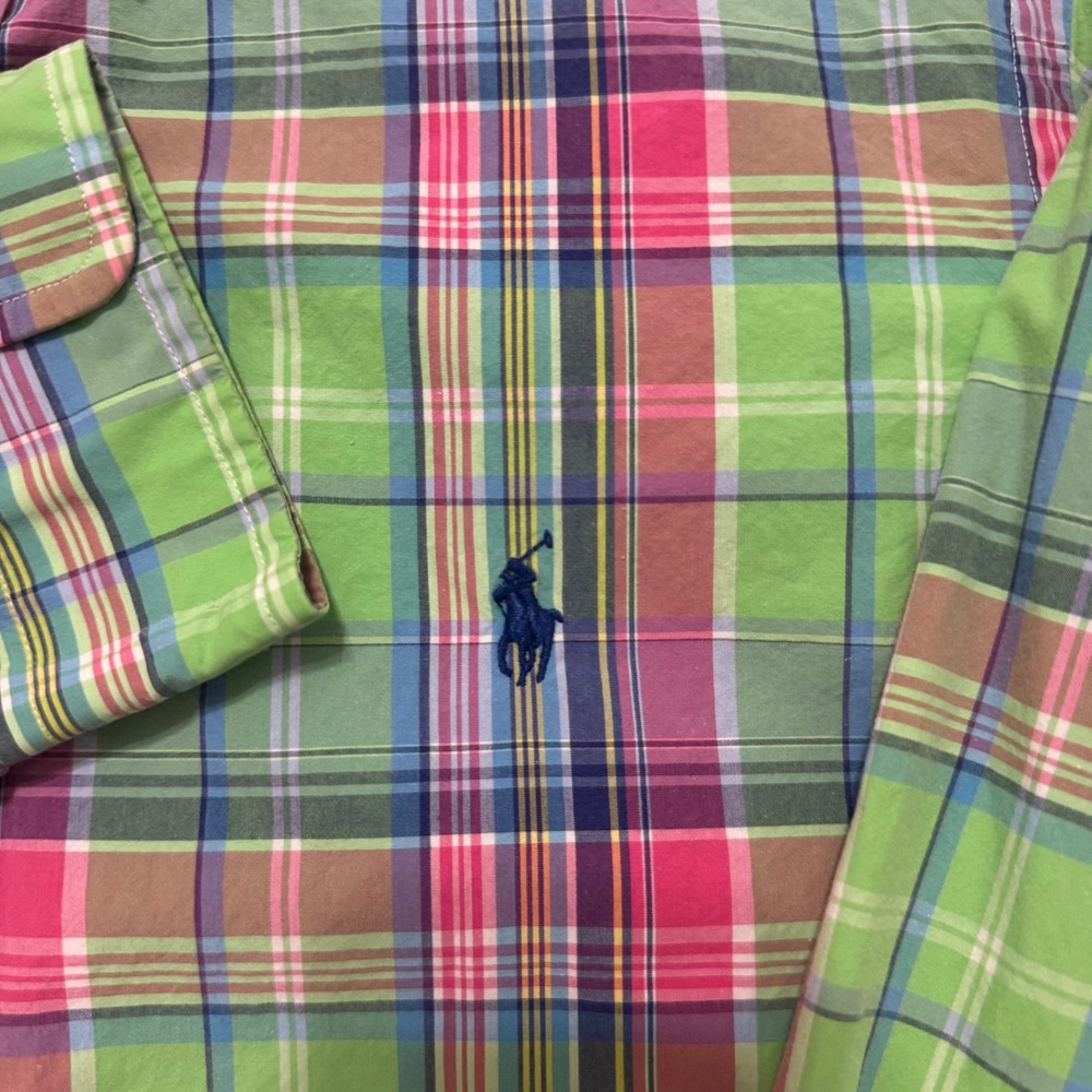 Ralph Lauren Button Down Shirt Mens L Green Plaid Excellent Long Sleeve Pony - Picture 3 of 7